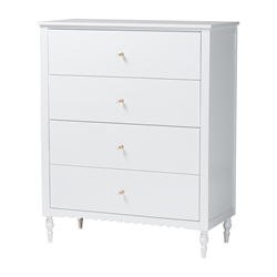 Baxton Studio Roni Modern White Wood 4-Drawer Chest with Scalloped Edges